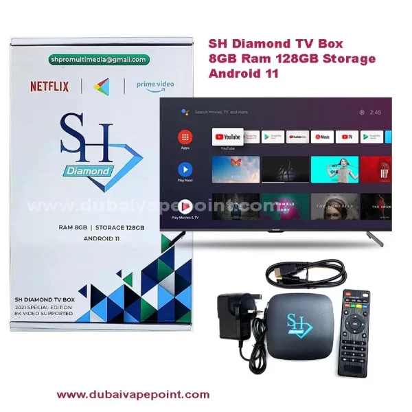 SH Diamond IPTV Box with 8GB Ram, 128 GB storage, Android 11 version